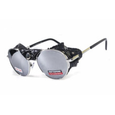 Окуляри захисні Global Vision Aviator-5 (silver mirror) дзеркальні чорні, зі з'ємним ущільнювачем із синтетичної "шкіри"