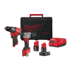Набір із двох акумуляторних інструментів Milwaukee M12 FPP2D2-422X FUEL POWER PACK IN2 шурупокрут-дриль M12 FPD2 заклепочник акумуляторний M12 BPRT акб 1х2А·год