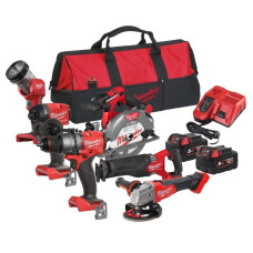 Набір із шести акумуляторних інструментів Milwaukee M18 FPP6G3-502B 18В шурупокрут-дриль M18 FPD3 гвинтоверт ударний M18 FID3 кутова шліфувальна машина M18 FSAG