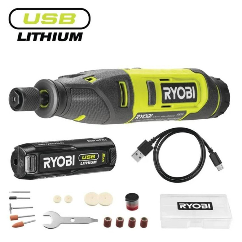 Ryobi USB Lithium RRT4-120GA15 4V 1x2Ah Cordless Rotary Tool with 15 Accessories, 0.23kg