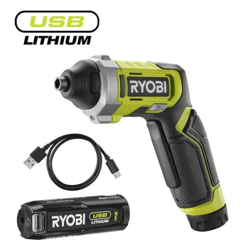 Отвертка аккумуляторная Ryobi USB Lithium RSD4-120T 4В 1х2А·час 5Нм 200об/мин 10 бит 0.31кг кейс