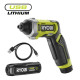 Отвертка аккумуляторная Ryobi USB Lithium RSD4-120T 4В 1х2А·час 5Нм 200об/мин 10 бит 0.31кг кейс
