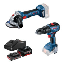 Набір із двох акумуляторних інструментів Bosch Professional 18В шліфмашина кутова GWS180-LI дриль-шурупокрут GSB 18V-50 зарядний пристрій акб 2х4А·год