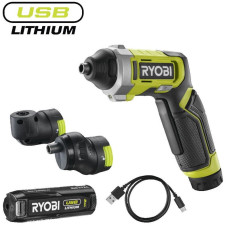 Викрутка акумуляторна Ryobi USB Lithium RSD4-120TA2 4В 1х2А·год 5Нм 200об/хв 2 насадки 10 біт 0.31кг кейс