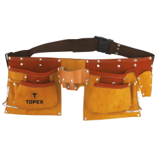 Пояс для інструменту TOPEX, 11 відділень, металевий тримач молотка, шкіра