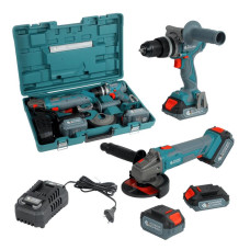 Набір із двох акумуляторних інструментів Konner&Sohnen KS IDAGB 20V SET 1 20В дриль ударний, шліфмашина кутова, швидкий ЗП 2.4А акб 1х2А·год+1х4А·год кейс 3