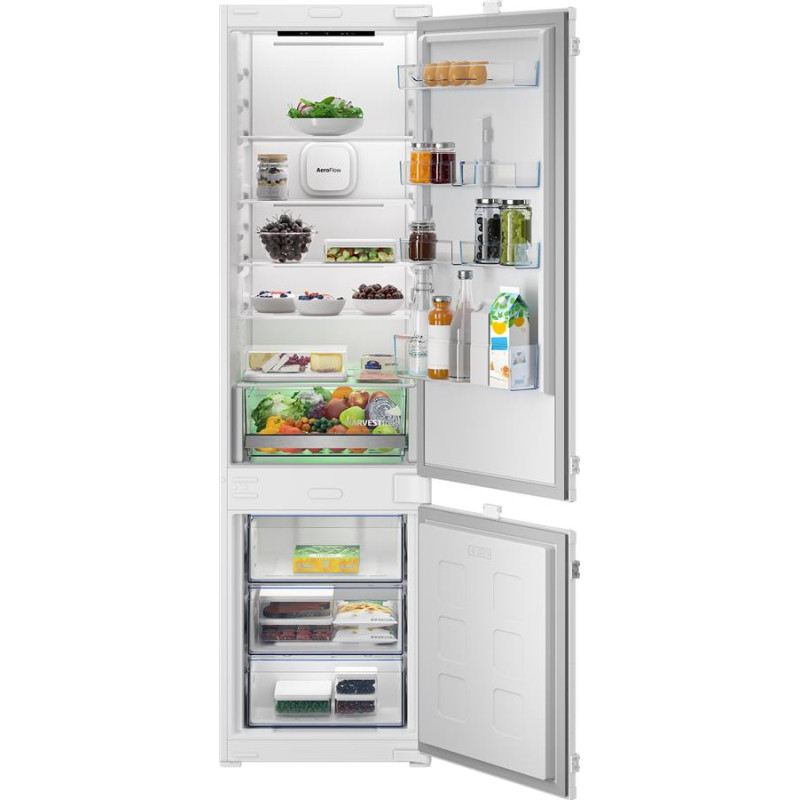Beko Built-in Refrigerator with Bottom Freezer, 194x55x55, Fridge-224L, Freezer-76L, 2-Door, D, NF, HarvestFresh, White