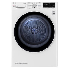 Сушильна машина LG тепловий насос, 9кг, A++, 69см, дисплей, автоматичне очищення конденсатора, білий