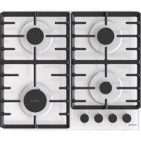 Gorenje Gas Hob on Glass, 60cm, Cast Iron, White