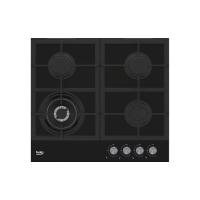 Beko gas hob, 60cm, cast iron, black