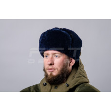 Шапка-вушанка набивне хутро синя