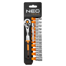 Набор торцевых головок Neo Tools, 1/4", трещотка 90 зубцов, CrV, 14шт