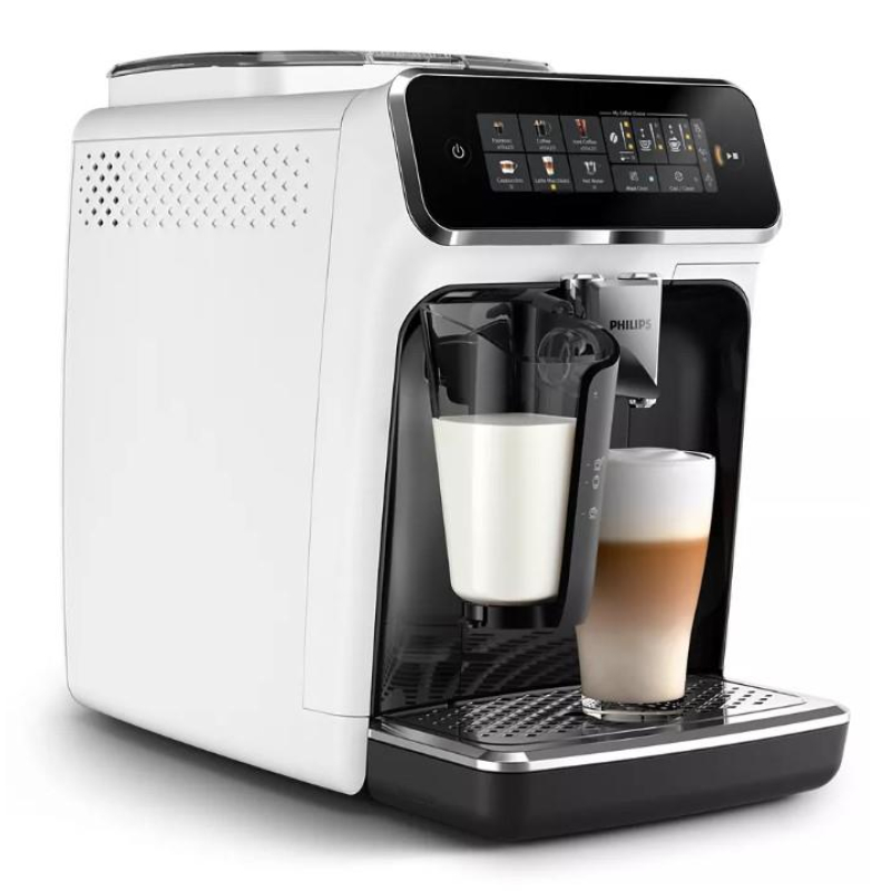 Philips Series 3300 Coffee Machine 1.8L, Bean + Ground, Automatic Cappuccino Maker, Display, 6 Auto-Recipes, White