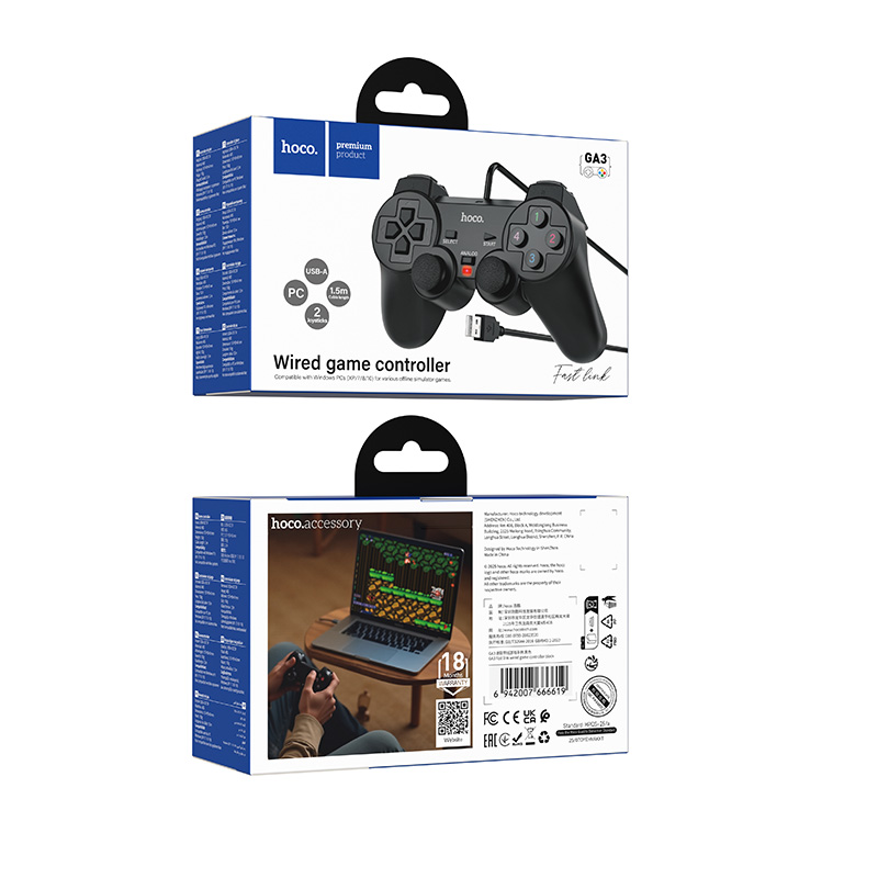 Wired Gamepad HOCO GA3 Fast link wired game controller Black