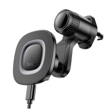Автотримач для телефона з БЗП HOCO HW30 Crown magnetic wireless charging car holder (air outlet) Black Metal Gray