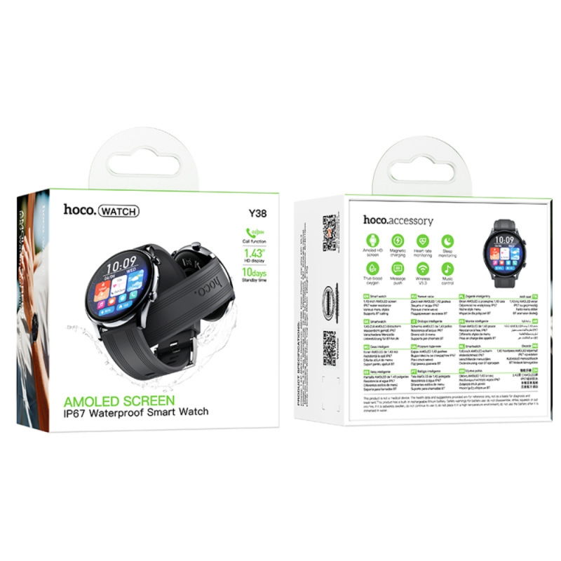 Smart Watch HOCO Y38 AMOLED 36mm. 520 mAh. Smart watch (call version) Black