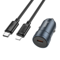 HOCO Z57 Glorious single-port PD30W car charger set (C to iP) Metal Gray