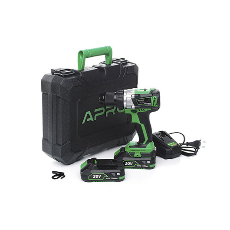 APRO 20V 2A 20DB Brushless Drill/Driver, 2 Batteries, Charger, Case