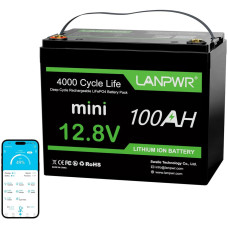 Акумулятор LanPWR LiFePO4 Mini 12V/100AH, 100A (1280W*h), Smart BMS, Bluetooth APP (літій-залізо-фосфатний акумулятор для ДБЖ (UPS))