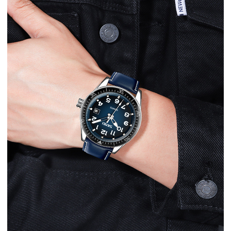 Watch Skmei 9232LSIBU Silver-Blue-Leather Strap