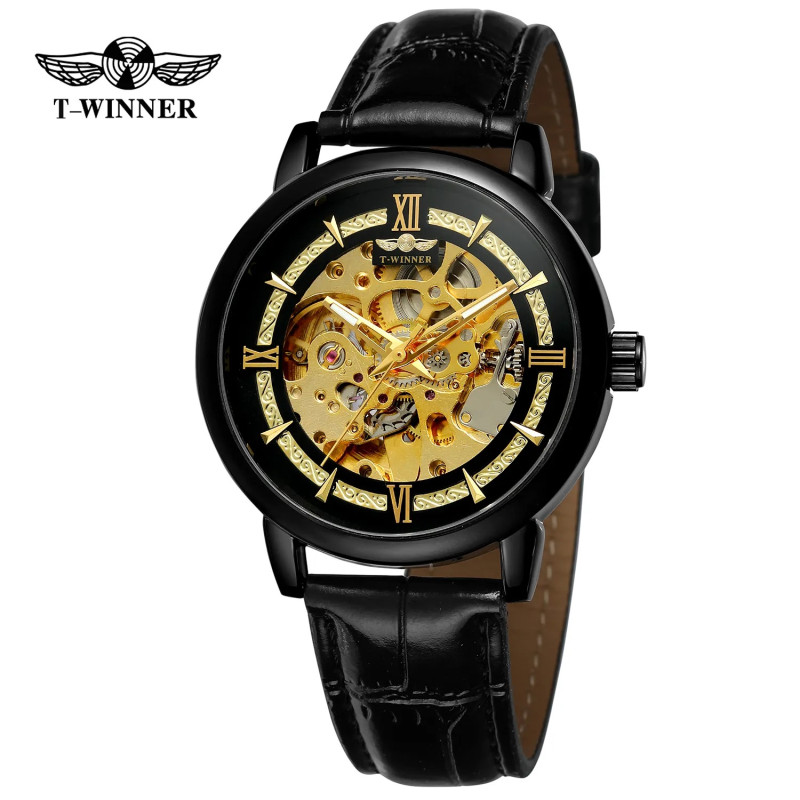 Watch Forsining 8173 All Black-Gold Leather