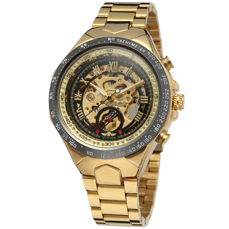 Watch Winner 8067 Gold-Black-Black Red Crystal