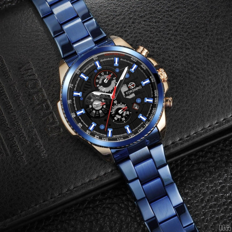Watch Forsining 6909 Blue-Cuprum-Black