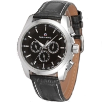 Watch Forsining 6625 Silver-Black Leather