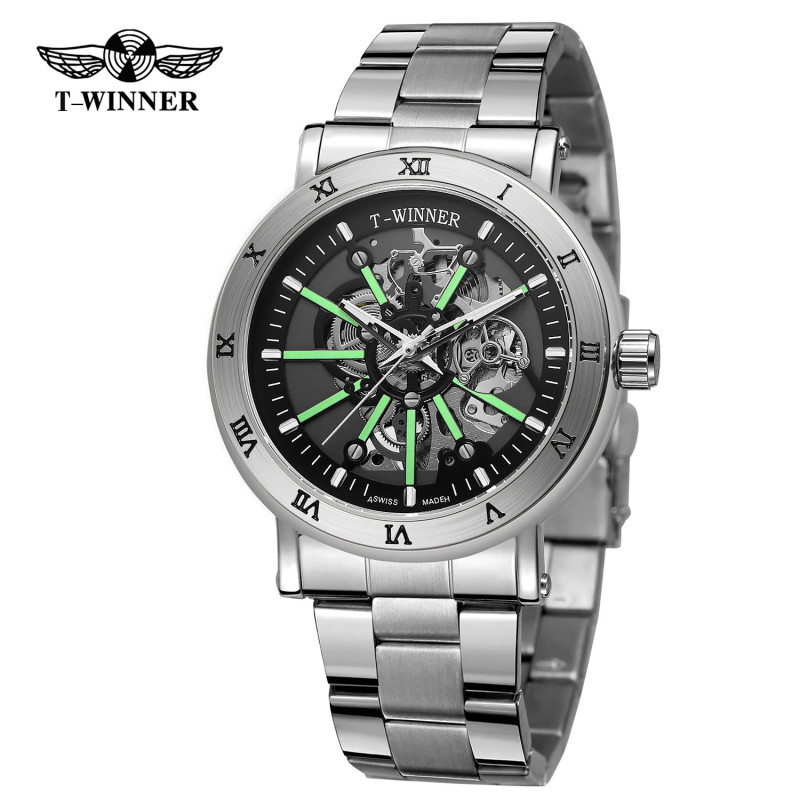Годинник Forsining 8256 Silver-Black Steel