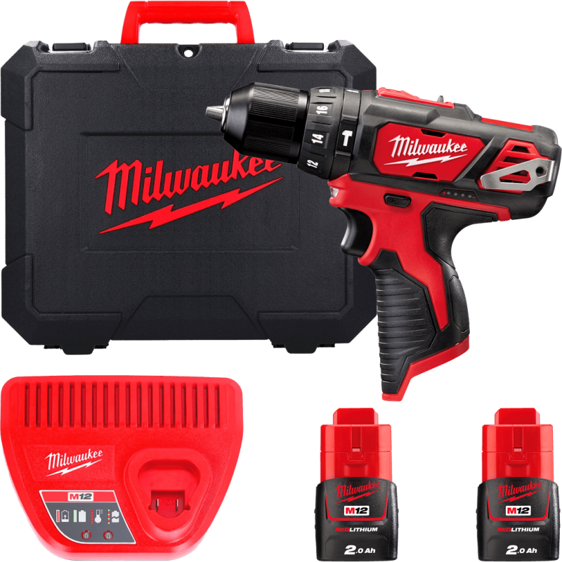 Дрель-шуруповерт ударный аккумуляторный MILWAUKEE, M12 BPD-202C (+ заряд.устройство, 2 аккум., кейс)