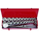 Socket Set 3/4" 25 pcs 22-50 mm 7/8"-2" (6-point, 12-point) with Accessories in Metal Case