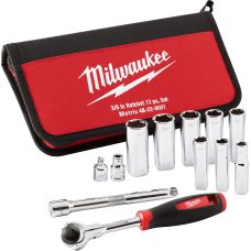 Набір головок торцевих хромованих 3/8" TRADESMAN MILWAUKEE, з тріскачкою, (12шт) в трикотажному чохлі