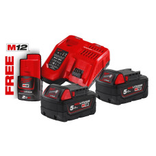 Энергокомплект Li-Ion MILWAUKEE, M18 NRG-502 (ЗУ M12-18F, 2х5Ач В5) + подарок аккумулятор M12 B2