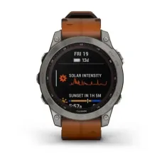 Смарт-часы Garmin Fenix 7 Sapphire Solar титановый серый с коричневым кожаным ремешком