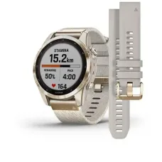 Смарт-часы Garmin Fenix 7S Sapphire Solar титановый кремово-золотистый с нейлоновым ремешком