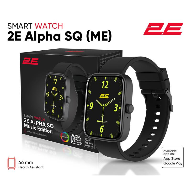 Smartwatch 2E Alpha SQ Music Edition 46mm, 1.78", 368x448, AMOLED, BT 5.2, Black