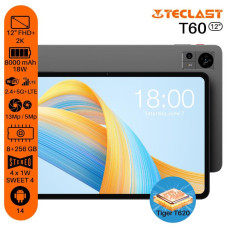 Планшет Teclast T60 12" 8ГБ, 256ГБ, LTE, 8000мА•год, Android, сірий