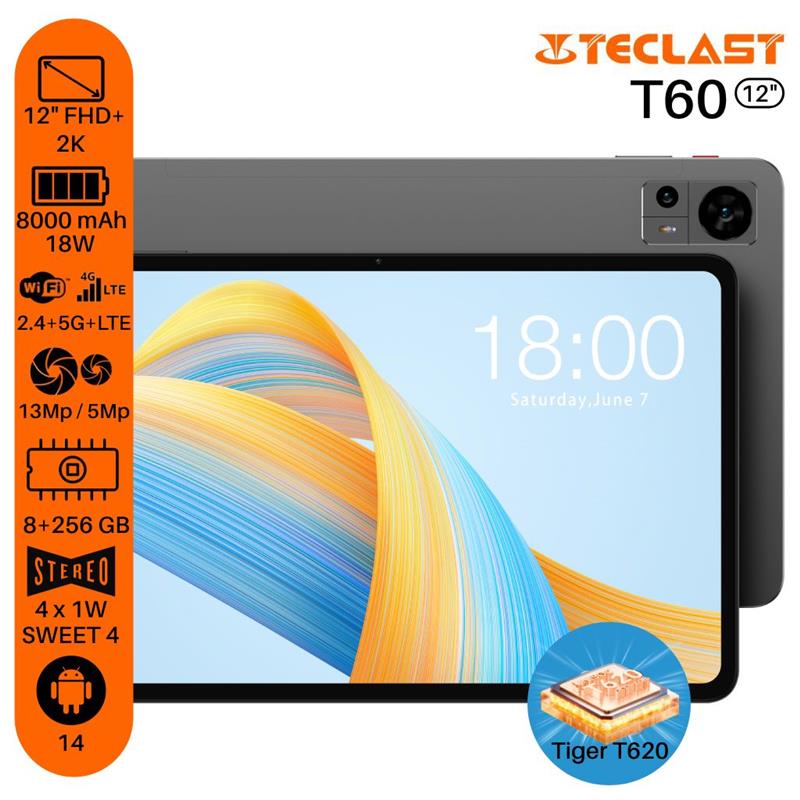 Tablet Teclast T60 12" 8GB, 256GB, LTE, 8000mAh, Android, Gray