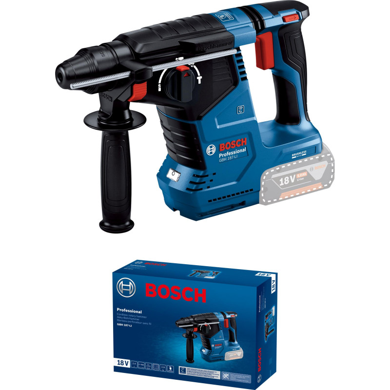 Перфоратор аккумуляторный Bosch Professional GBH 187-LI SDS-Plus 18В 2.4Дж 2.9кг без АКБ и ЗП