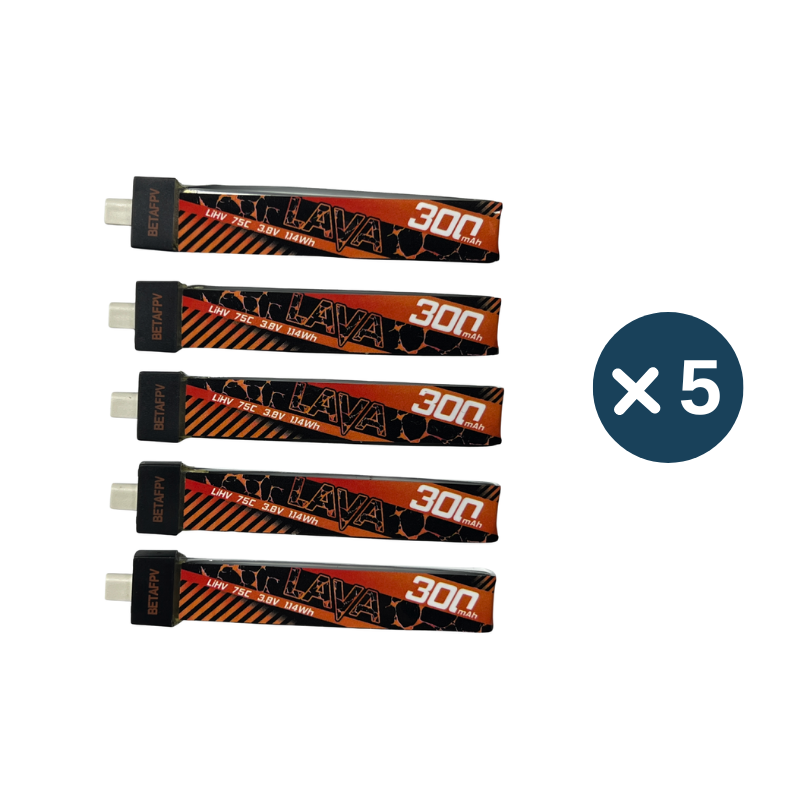 BetaFPV LAVA 1S 300 mAh 75C Batteries, 5 pcs