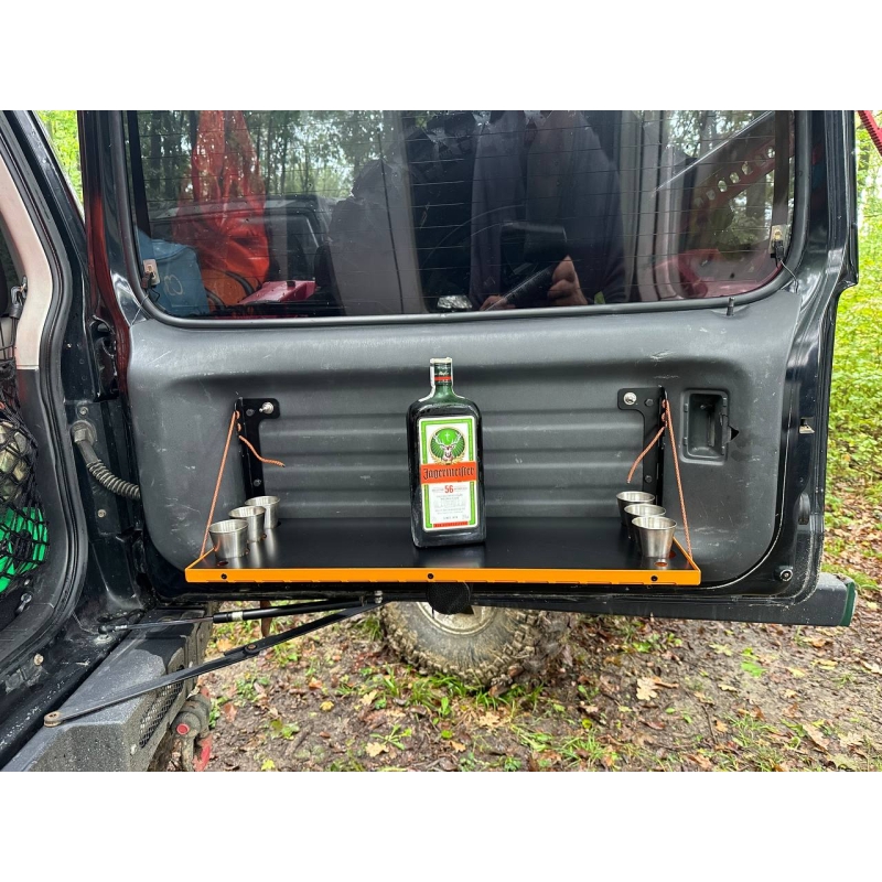 Відкидний експедиційний стіл на двері багажника Suzuki Jimny JB 23/33/43/53 (1998–2018)— складний стіл MOLLE для кемпінгу та off-road