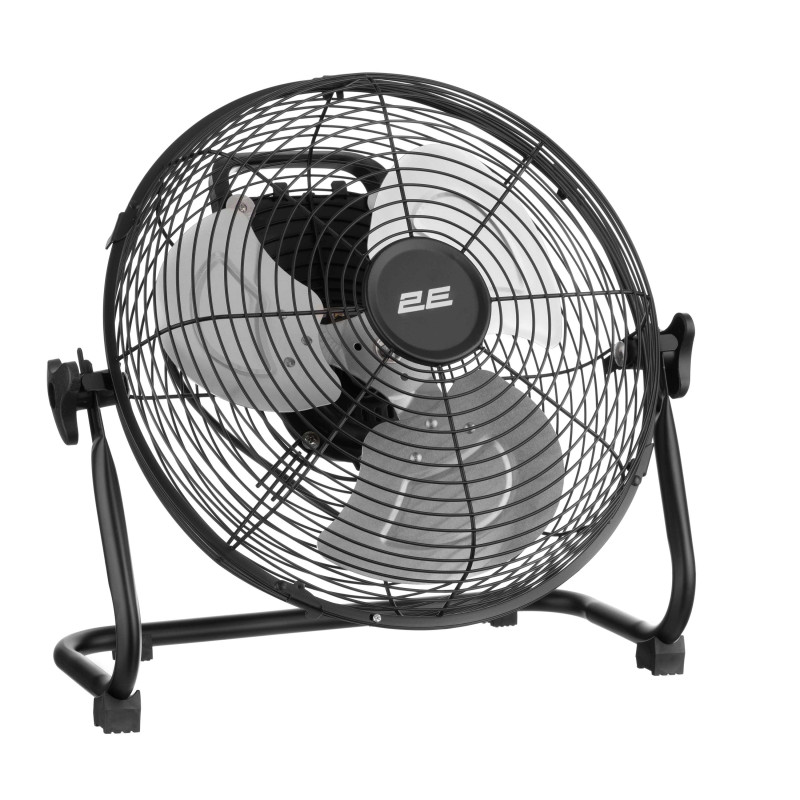 2E PowerWind 30A Professional Floor Fan, 30cm, 60W, Push-Button Controls, 100% Aluminum Motor, Black