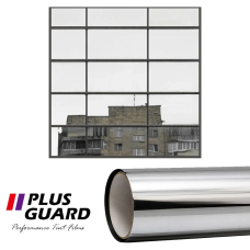 Ударостійка дзеркальна плівка на вікна срібна Plus Guard Silver 15%, 5mil (125мкм), ширина 1,52м, довжина: на відріз, захисна архітектурна срібна